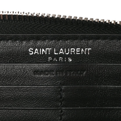 Saint Laurent Calfskin Crocodile Embossed Monogram Zip Around Wallet Black 6 of 7