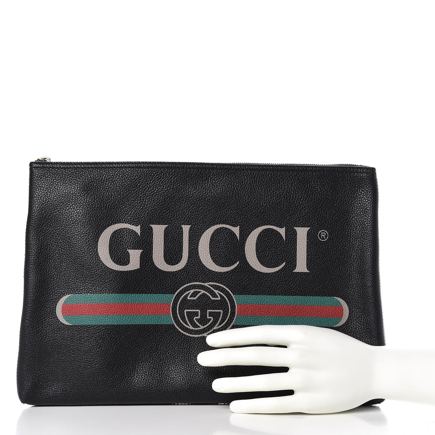Gucci Pebbled Calfskin Large Logo Portfolio Clutch Black 2 of 7