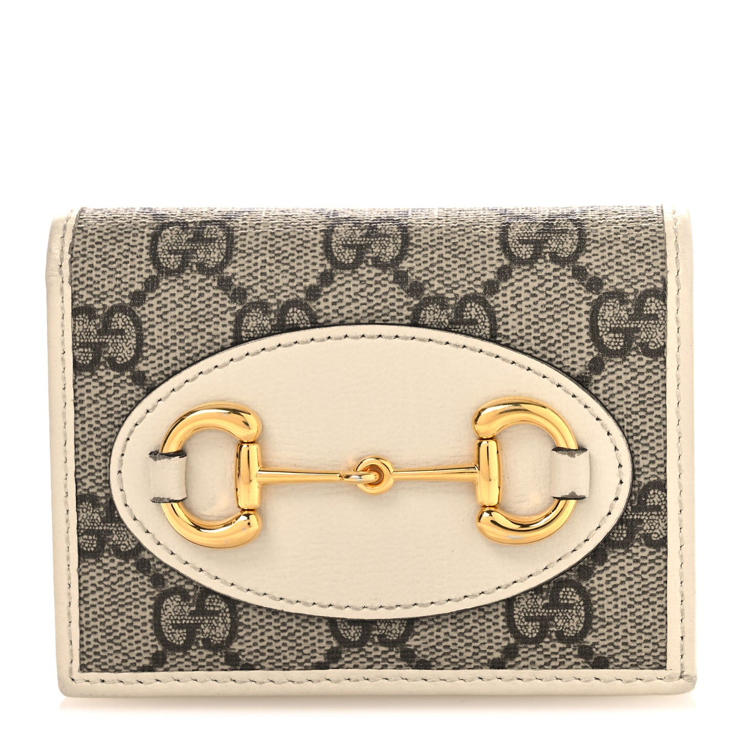 GG Supreme Monogram Azalea Calfskin Horsebit 1955 Card Case Wallet Beige Ebony Mystic White