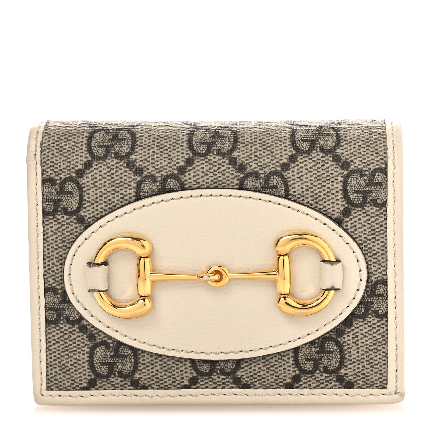 Gucci GG Supreme Monogram Azalea Calfskin Horsebit 1955 Card Case Wallet Beige Ebony Mystic White 1 of 10