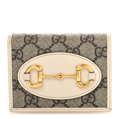 Gucci GG Supreme Monogram Azalea Calfskin Horsebit 1955 Card Case Wallet Beige Ebony Mystic White 1 of 10