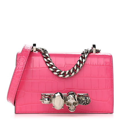 Alexander McQueen Shiny Crocodile Embossed Jeweled Satchel Peony Pink 1 of 11