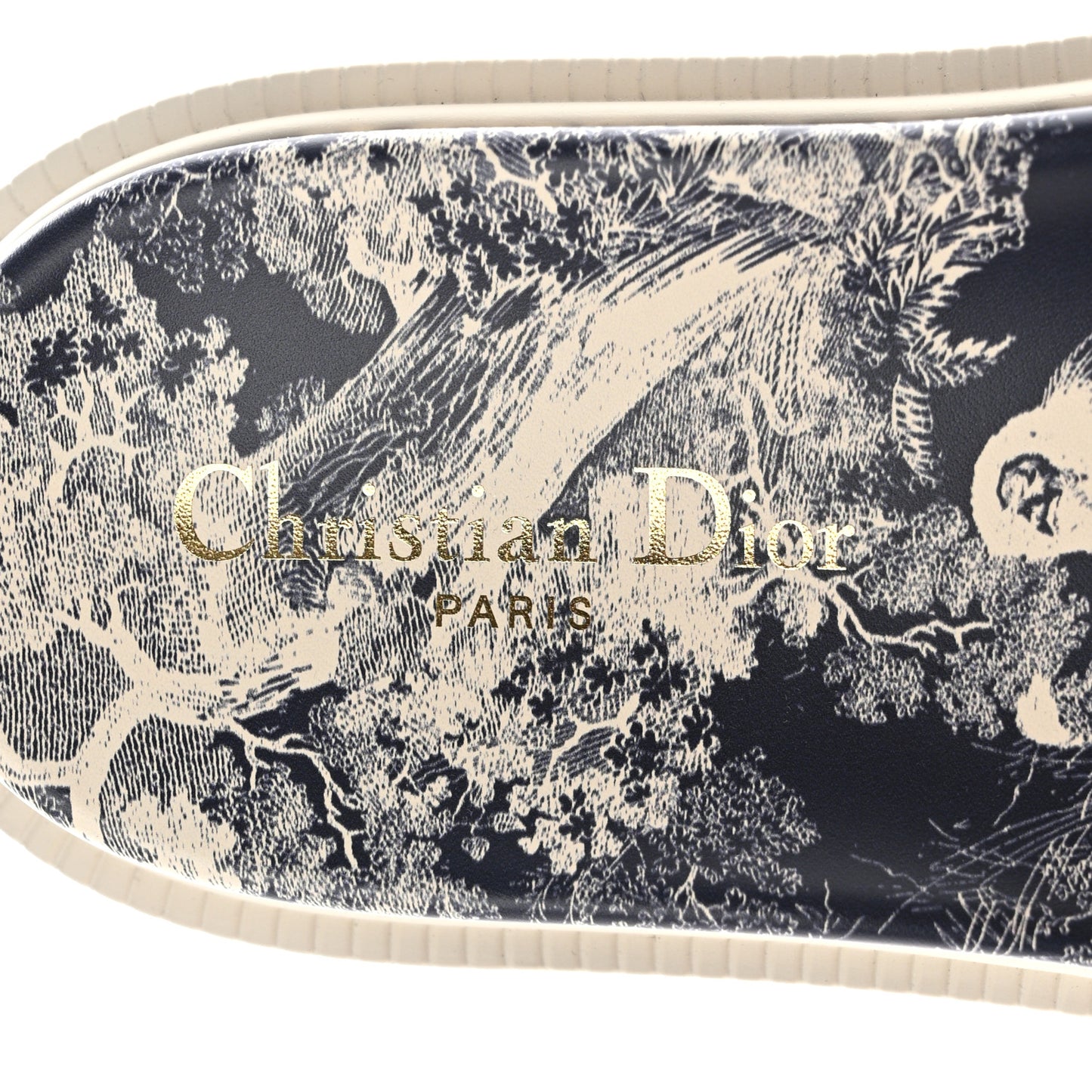 Canvas Toile de Jouy Embroidered Dway 10mm Slide Sandals 38.5 Deep Blue