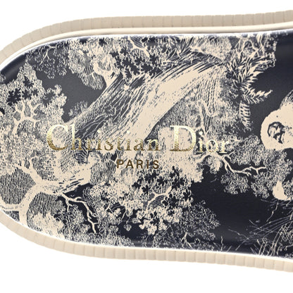 Christian Dior Canvas Toile de Jouy Embroidered Dway 10mm Slide Sandals 38.5 Deep Blue 7 of 9