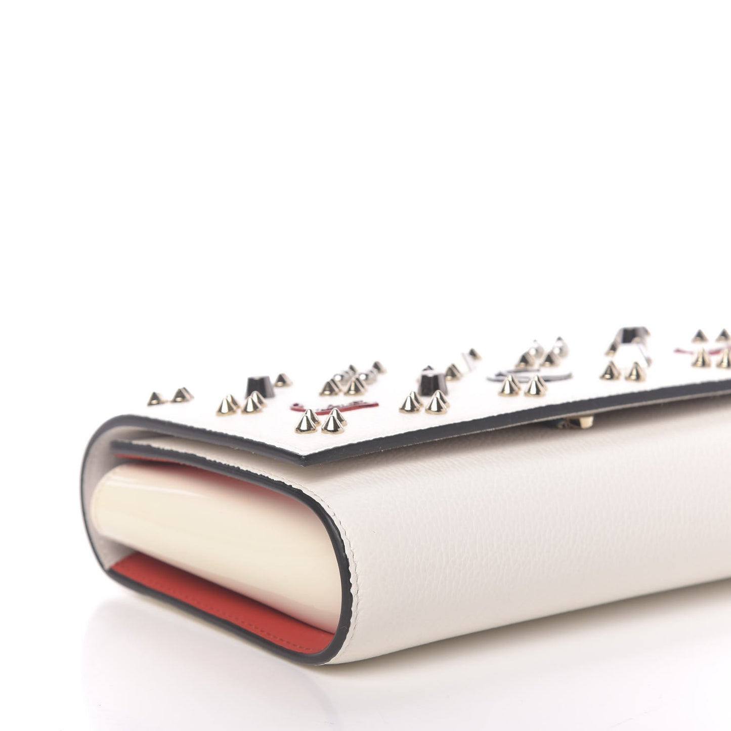 Calfskin Spikes Loubinthesky Paloma Clutch White