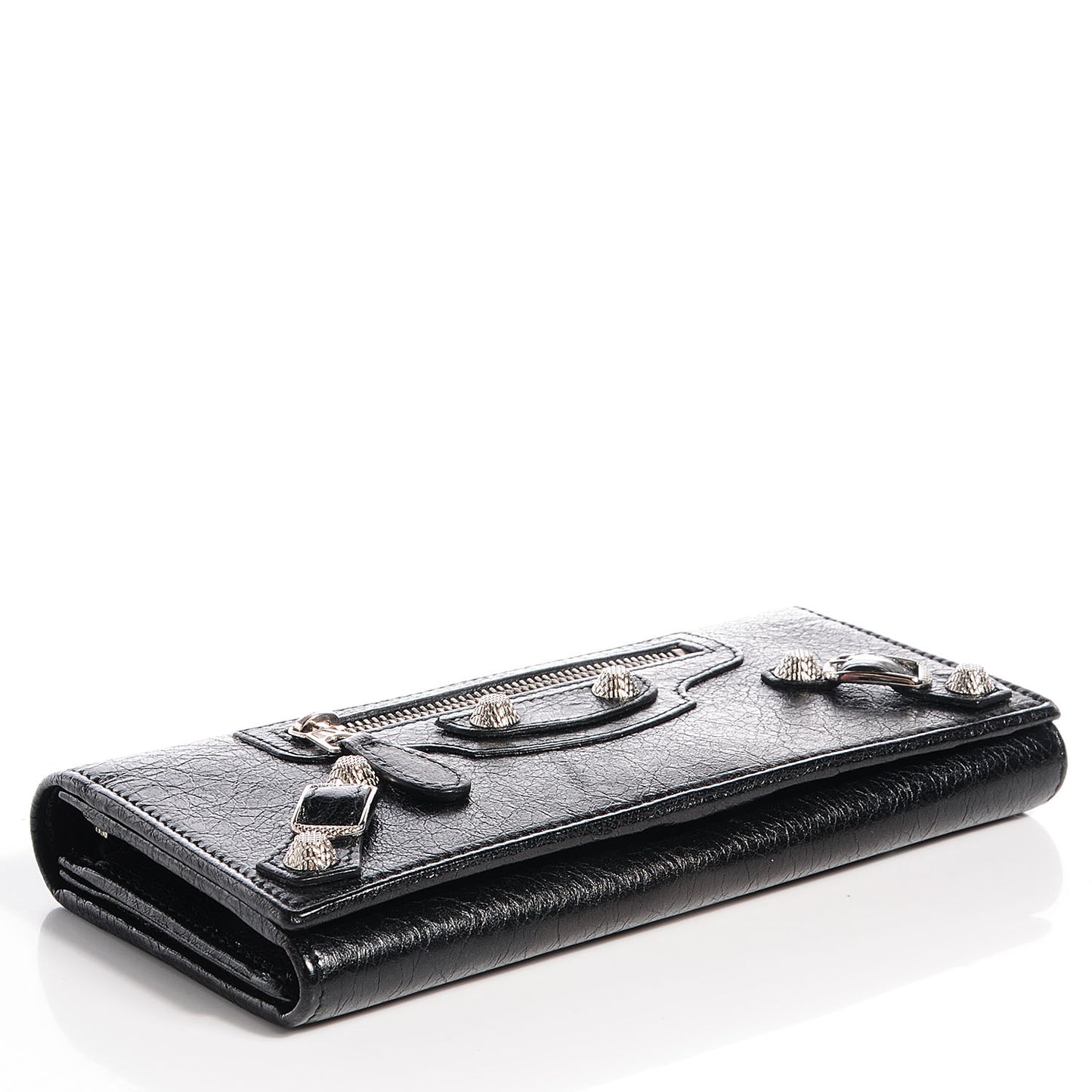 Agneau Giant 12 Silver Hardware Money Wallet Black