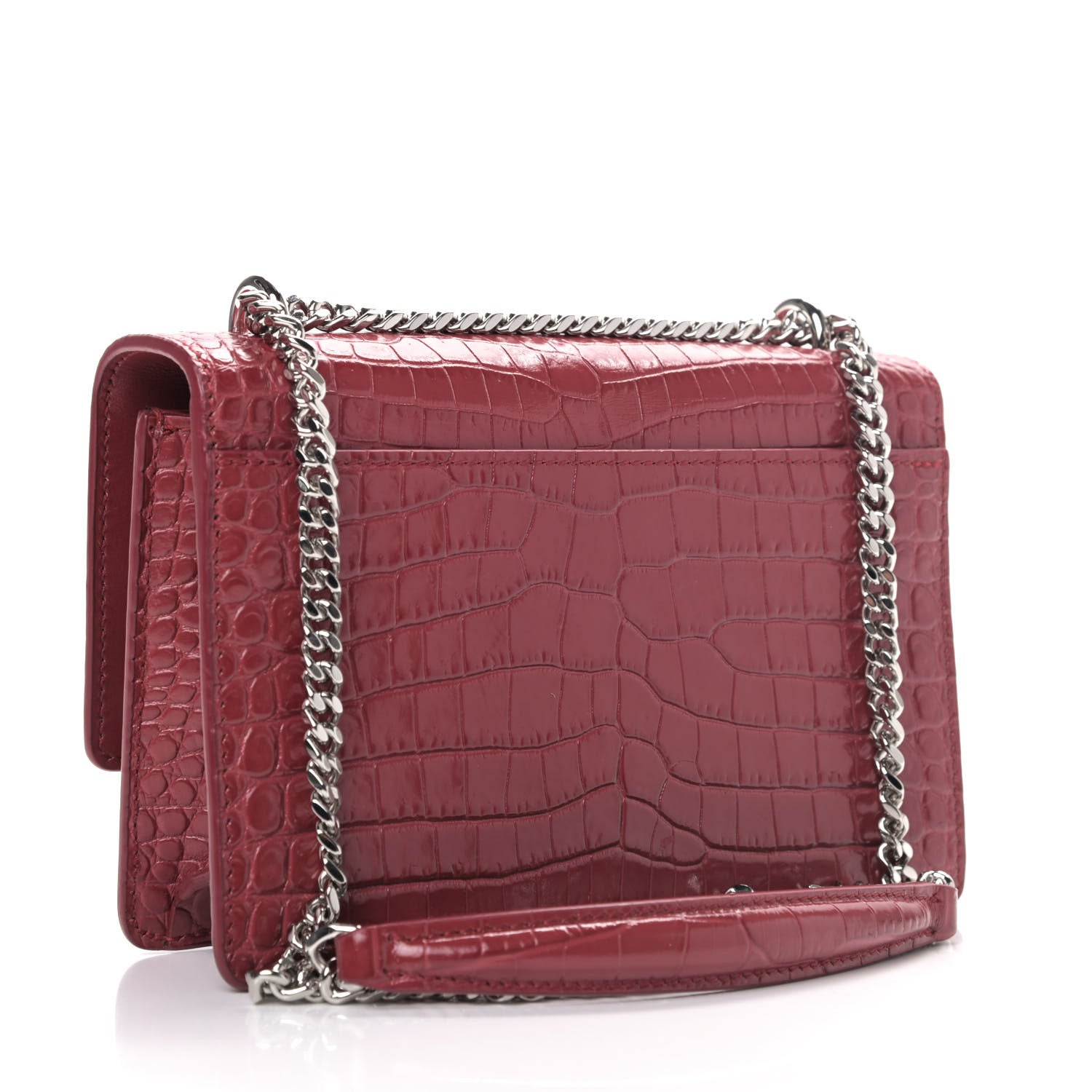 Saint Laurent Calfskin Crocodile Embossed Monogram Sunset Chain Wallet Rouge Eros 2 of 4