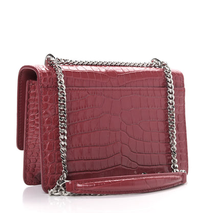 Saint Laurent Calfskin Crocodile Embossed Monogram Sunset Chain Wallet Rouge Eros 2 of 4