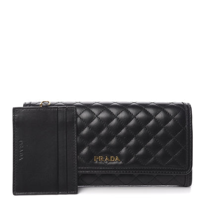 Prada Soft Calf Quilted Continental Flap Wallet Black 1 of 7