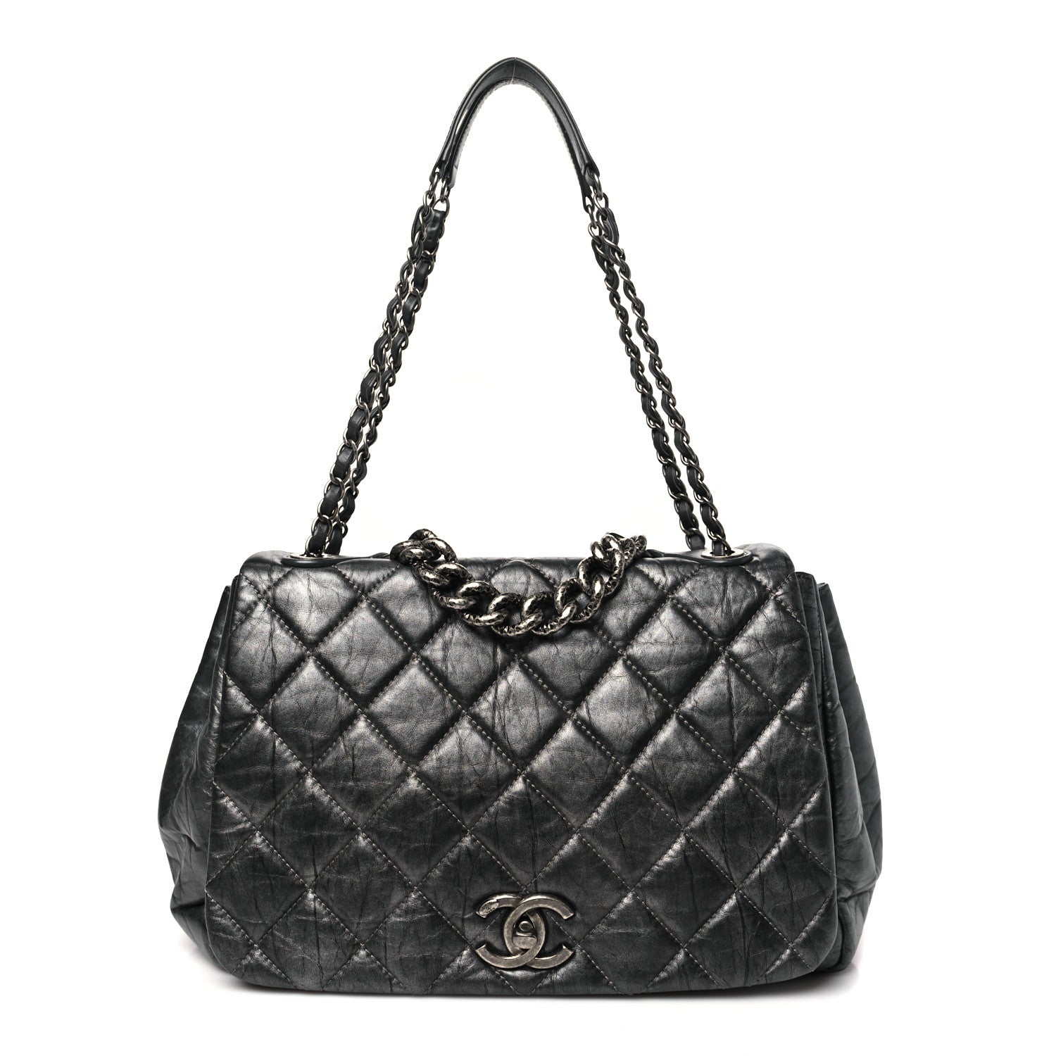Chanel Metallic Aged Calfskin Quilted Large Pondichery Flap Dark Grey 1 of 10
