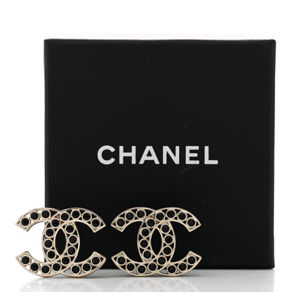 Chanel Large Strass Crystal CC Earrings Black Gold 5 of 5