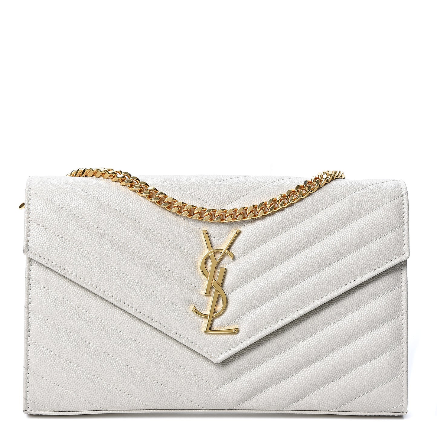 Grain De Poudre Matelasse Chevron Monogram Chain Wallet Crema Soft