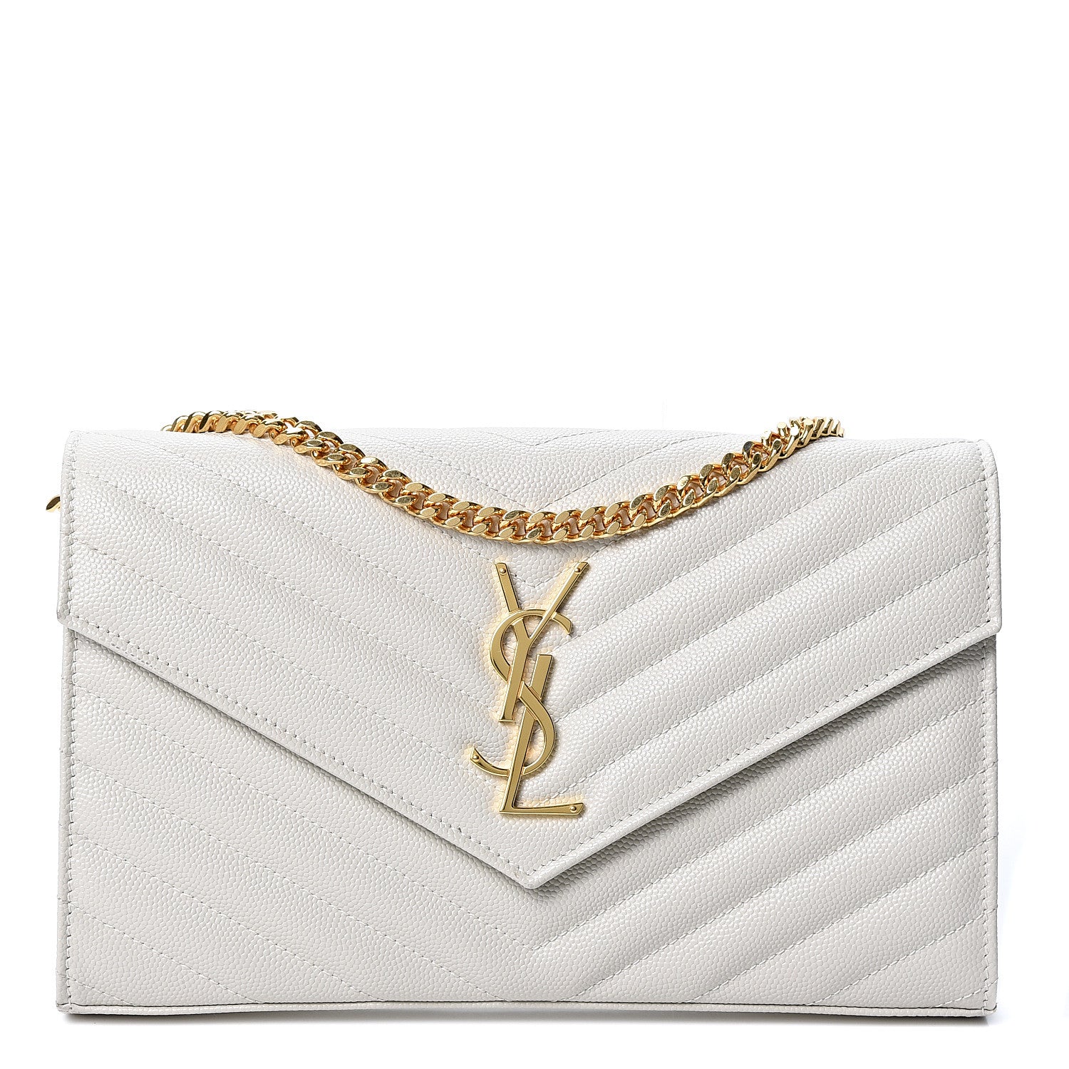 Saint Laurent Grain De Poudre Matelasse Chevron Monogram Chain Wallet Crema Soft 1 of 9