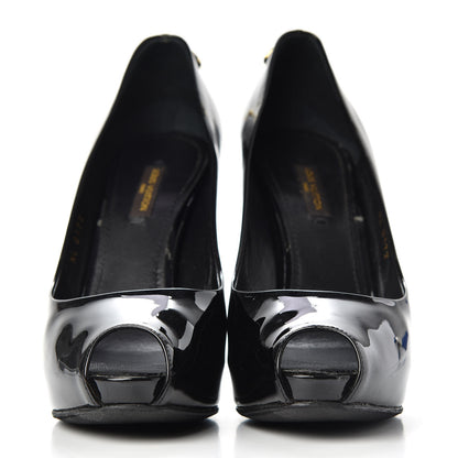 Louis Vuitton Patent Oh Really Peep Toe Pumps 36.5 Black 2 of 12