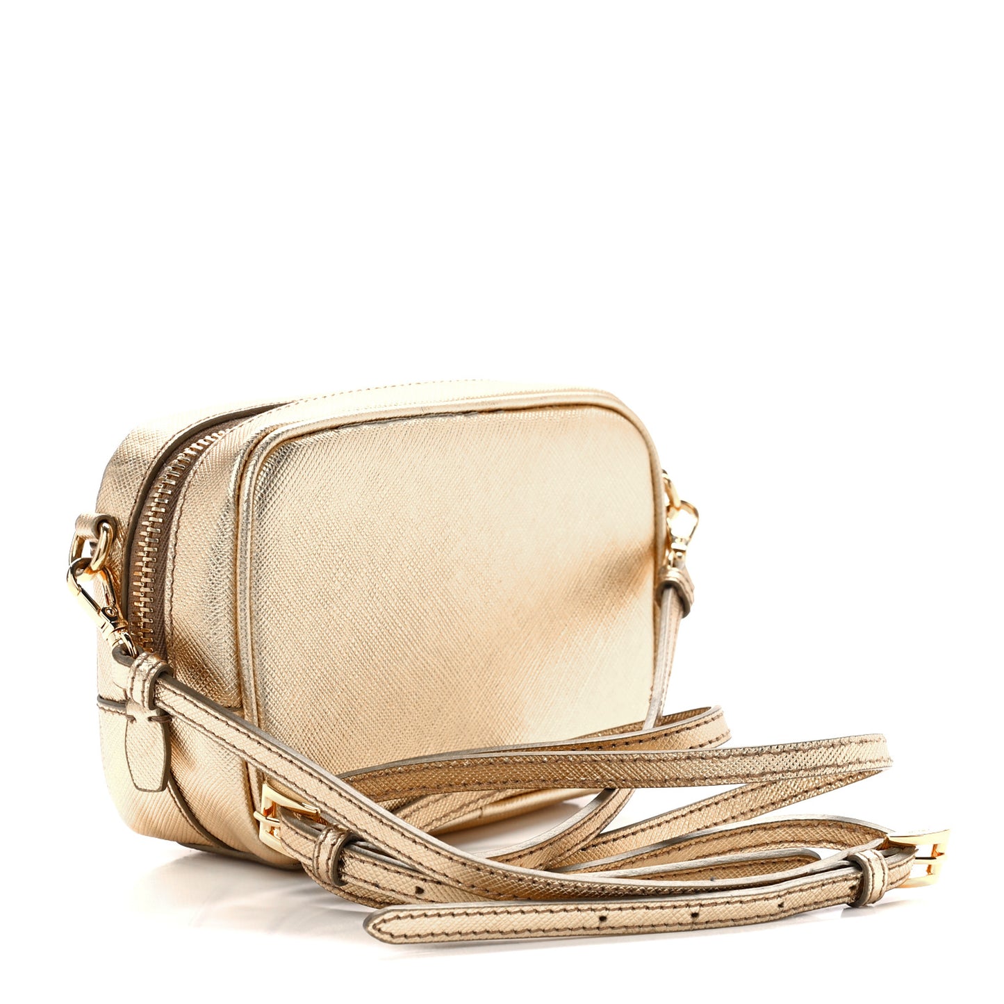 Metallic Saffiano Mini Camera Crossbody Platino