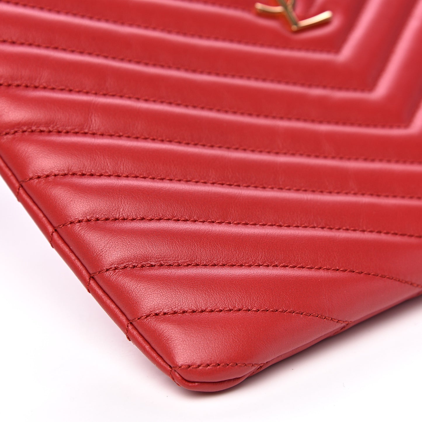 Calfskin Matelasse Chevron Monogram A5 Wristlet Red