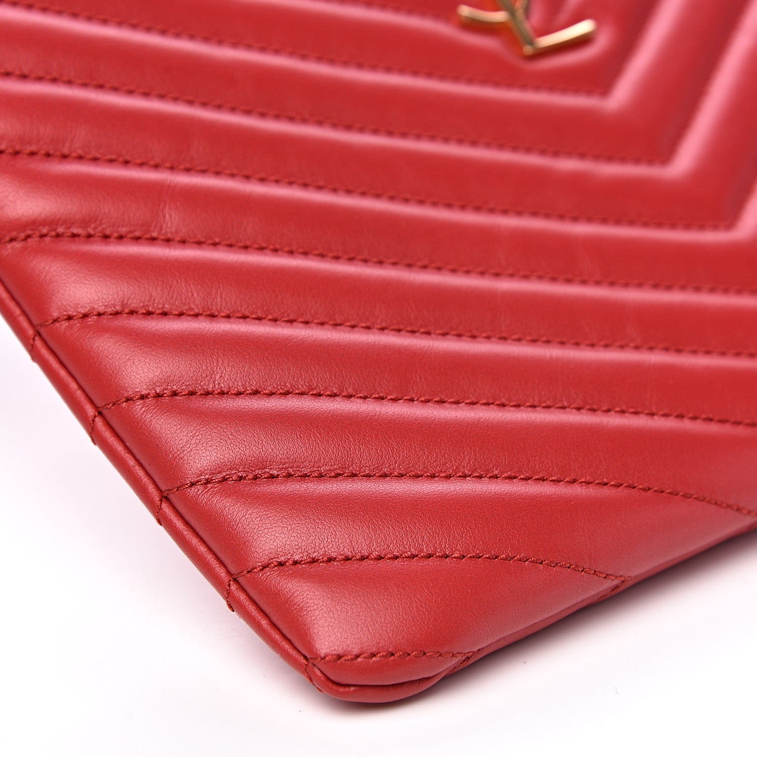 Saint Laurent Calfskin Matelasse Chevron Monogram A5 Wristlet Red 7 of 9