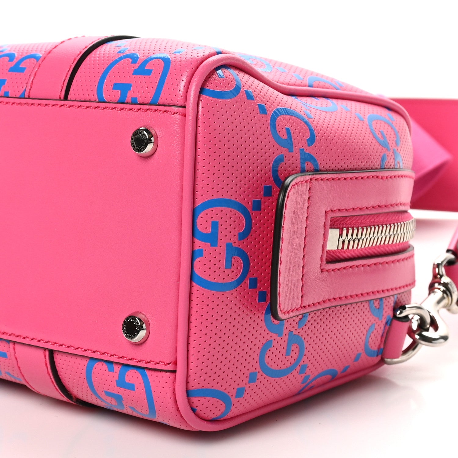Gucci Calfskin GG Tennis Bi-Color Embossed Mini Duffle Bag Modern Fucsia Modern Blue 10 of 10