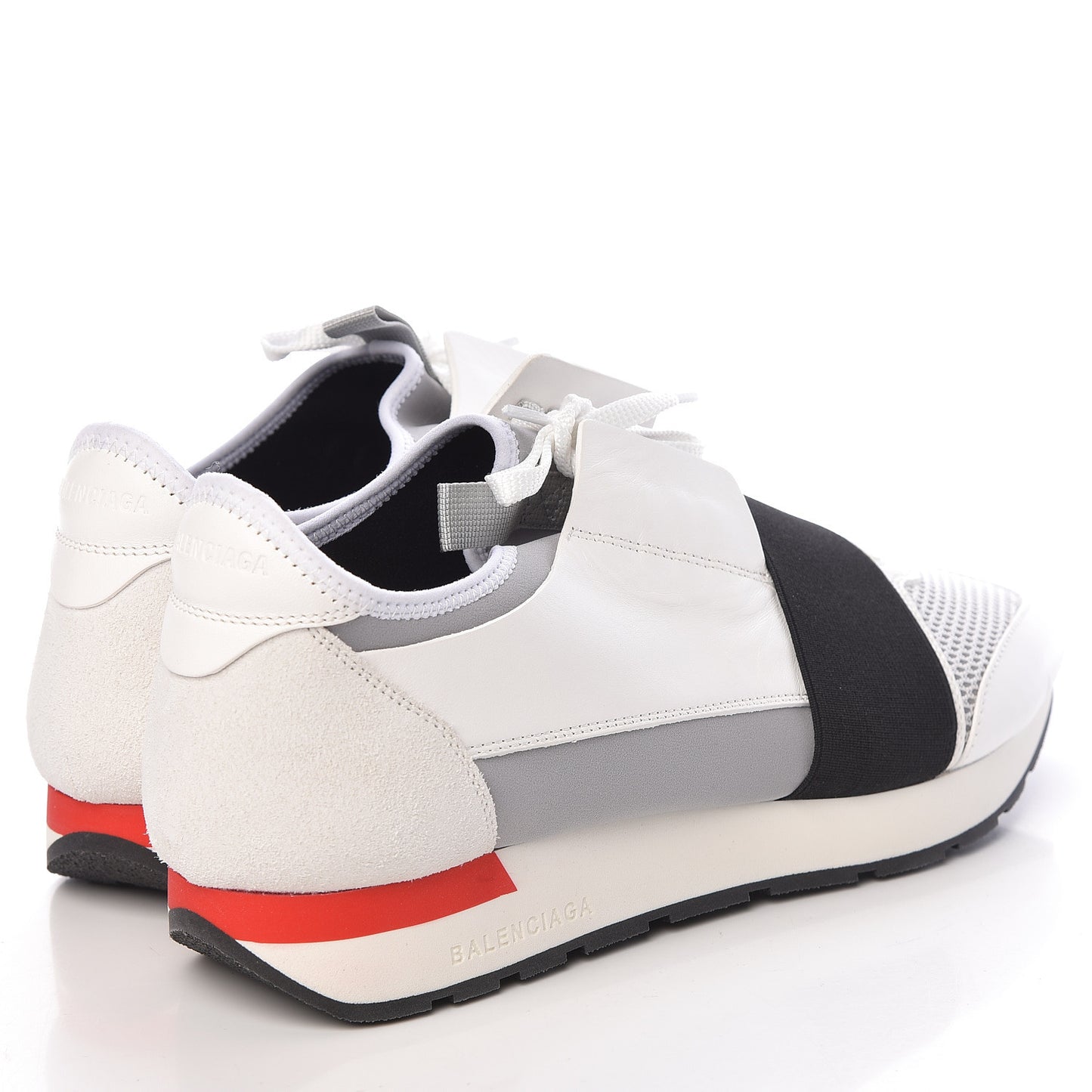 Mesh Calfskin Neoprene Suede Mens Race Runner Sneakers 42 White Black Gris