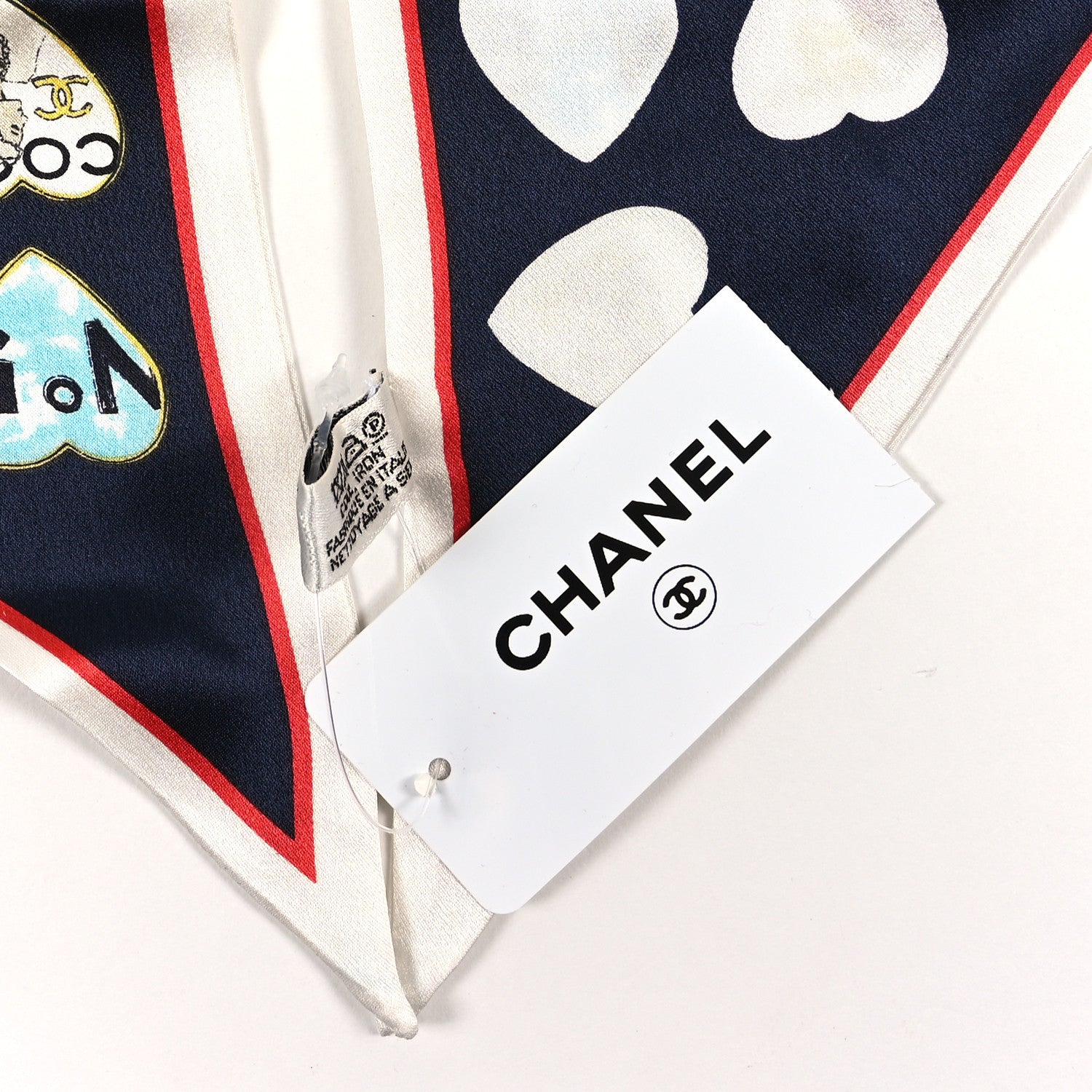 Chanel Silk Heart CC Bandeau Scarf Dark Navy Blue Multicolor