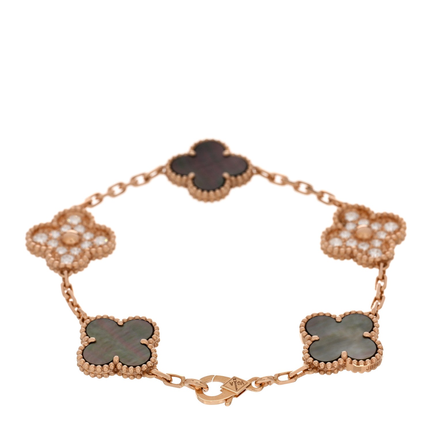 Van Cleef & Arpels VAN CLEEF & ARPELS 18K Rose Gold Diamond Gray Mother of Pearl 5 Motifs Vintage Alhambra Bracelet 2 of 5