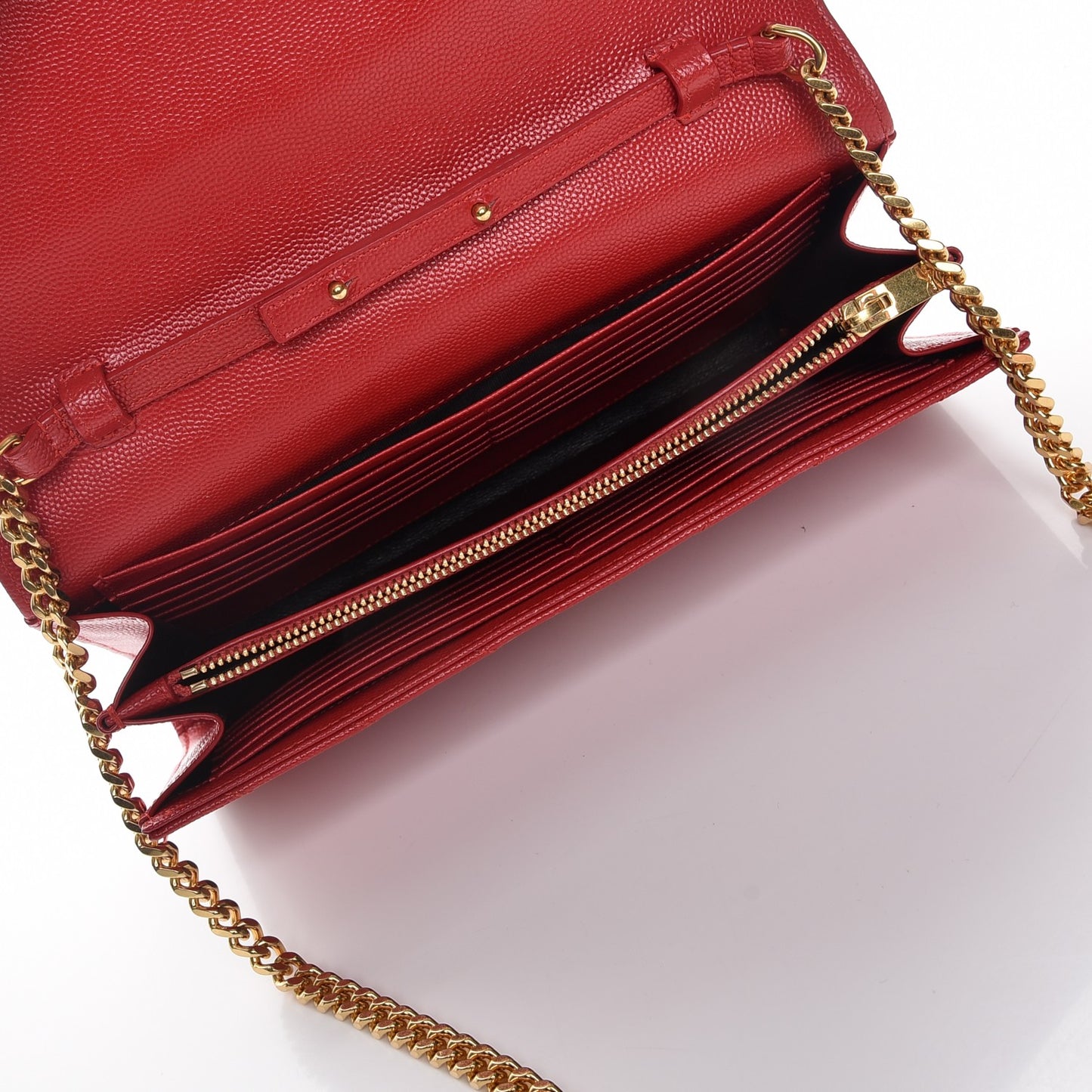 Grain De Poudre Matelasse Chevron Monogram Chain Wallet New Red