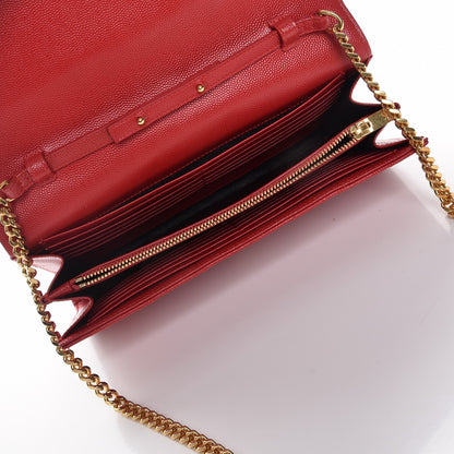 Saint Laurent Grain De Poudre Matelasse Chevron Monogram Chain Wallet New Red 5 of 12