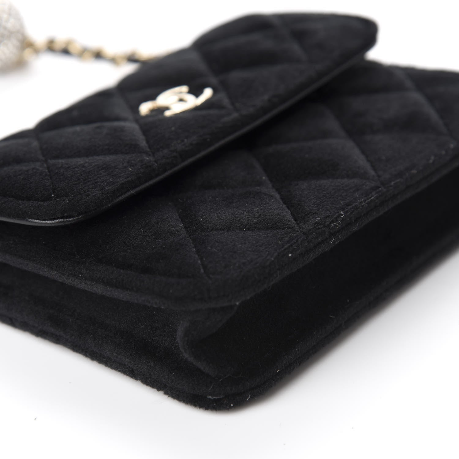 Chanel Velvet Quilted Pearl Crush Clutch With Chain Black 6 of 12