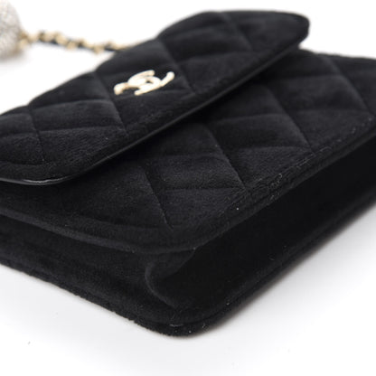 Chanel Velvet Quilted Pearl Crush Clutch With Chain Black 6 of 12