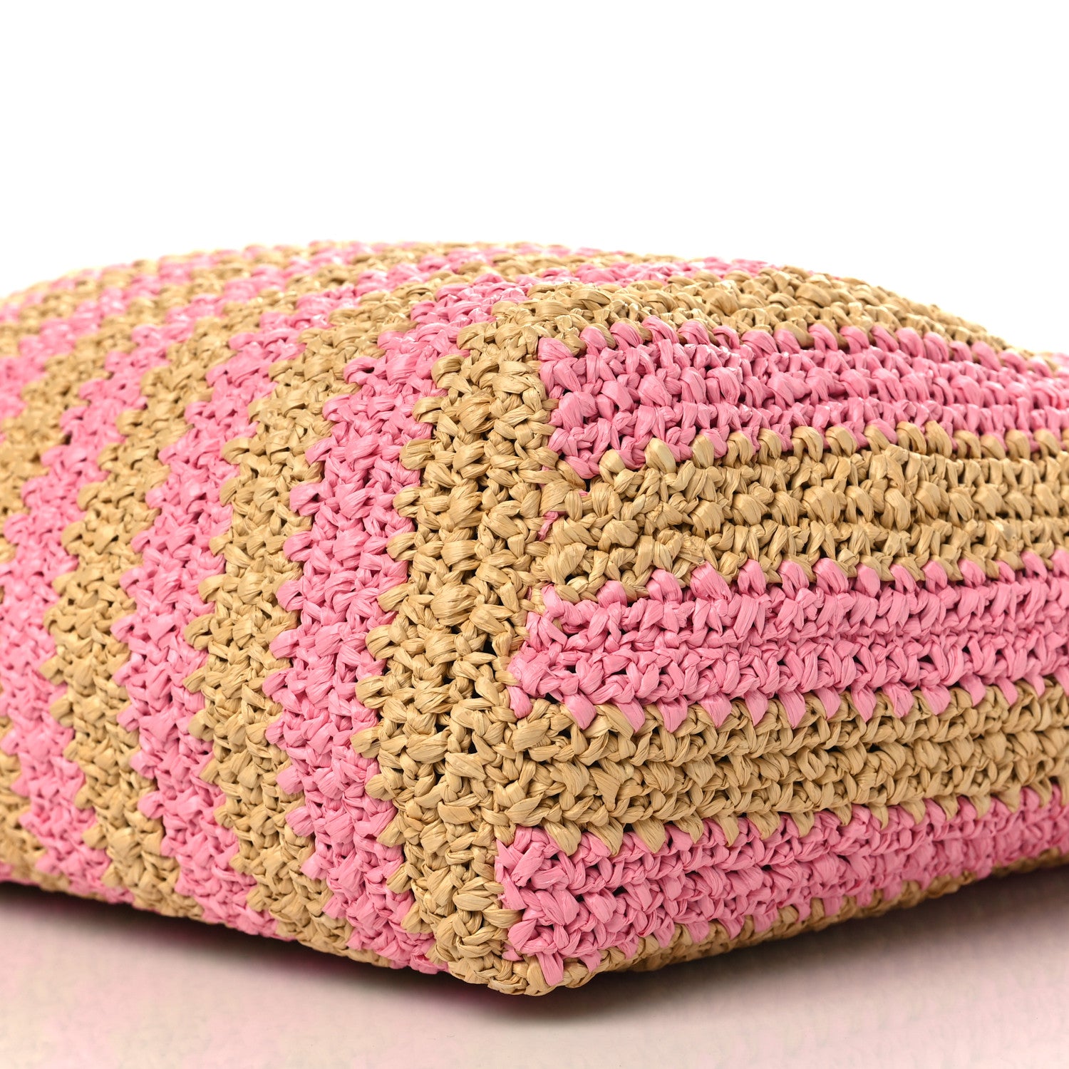 Prada Yarn Raffia Effect Crochet Striped Large Logo Tote Naturale Petalo 8 of 8