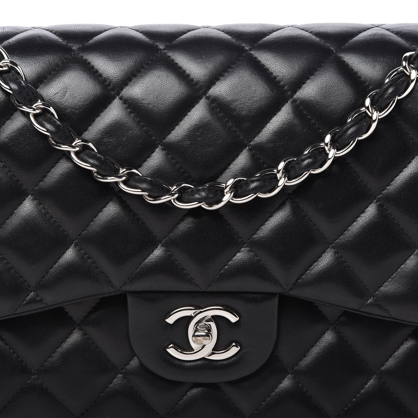 Lambskin Quilted Jumbo Double Flap Black