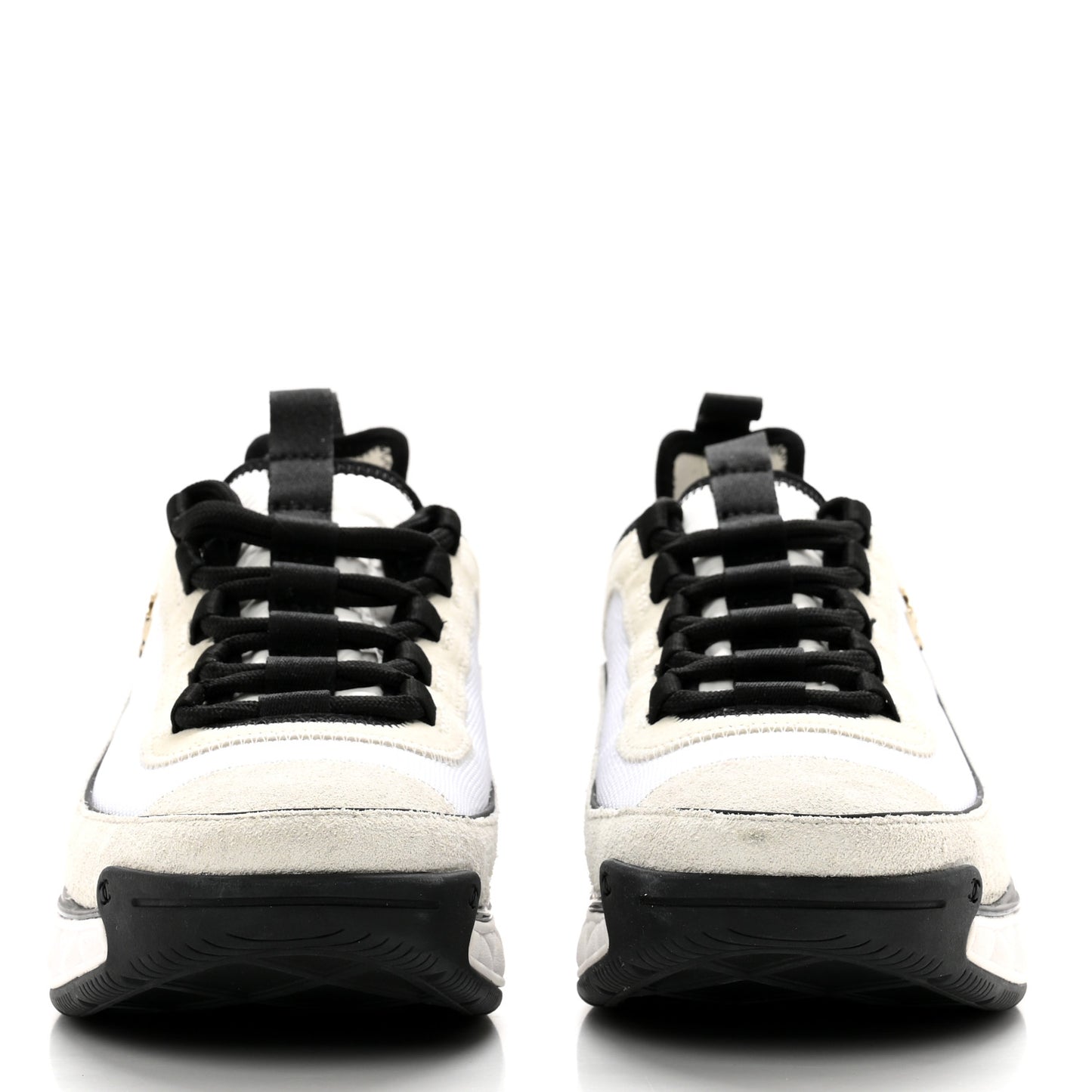 Velvet Calfskin Mixed Fibers CC Sneakers 40 Ivory Black