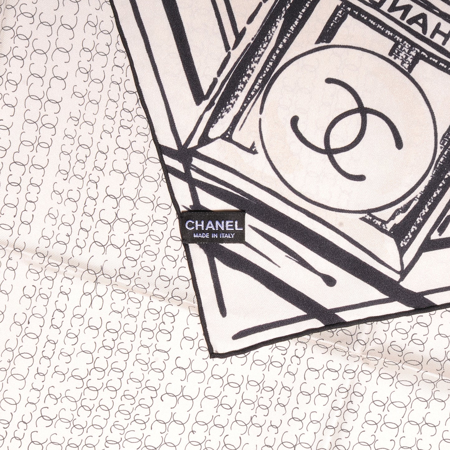 Silk Scarf CC Logo Cream Black