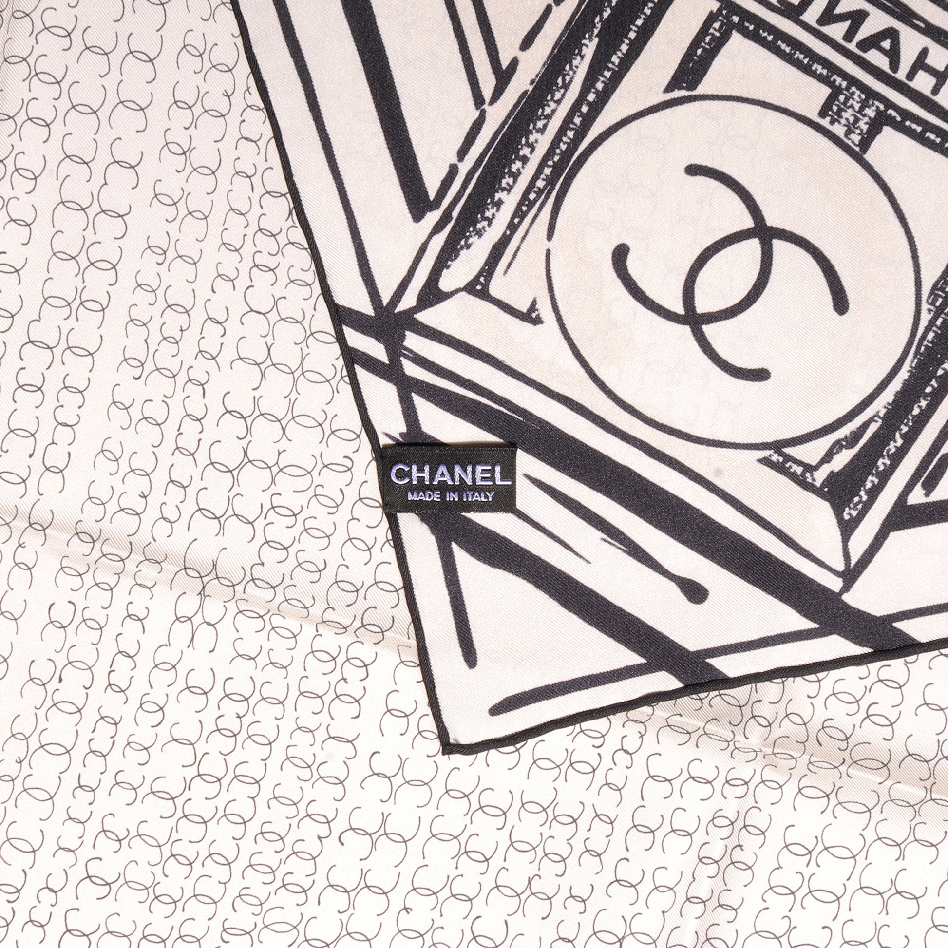 Chanel Silk Scarf CC Logo Cream Black 4 of 5
