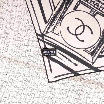 Chanel Silk Scarf CC Logo Cream Black 4 of 5