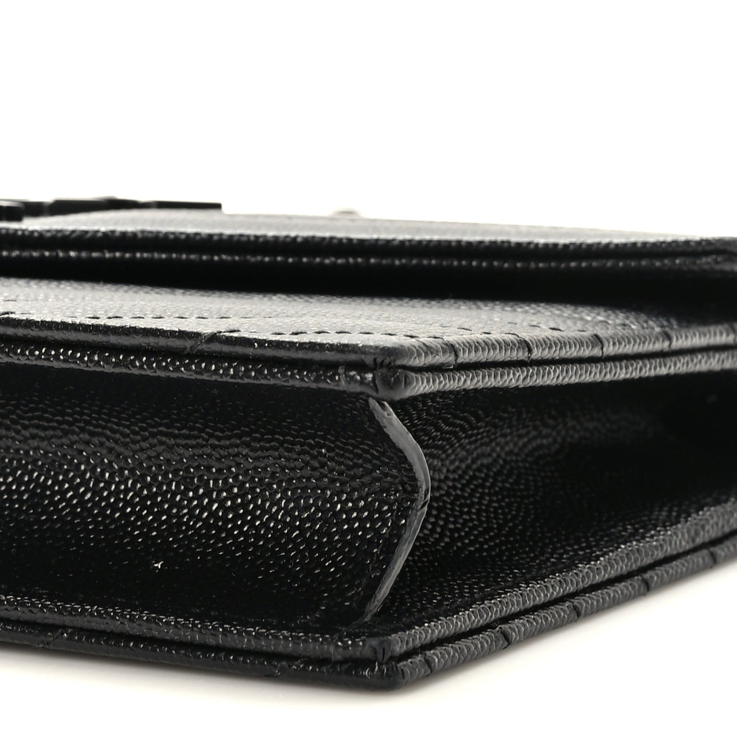 Grain De Poudre Matelasse Chevron Monogram Monochrome Envelope Chain Wallet Black