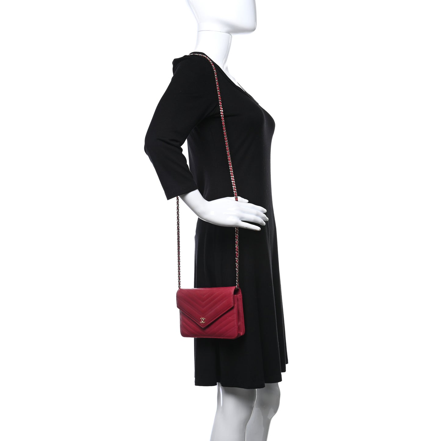 Goatskin Chevron Quilted Statement Wallet On Chain WOC Dark Pink