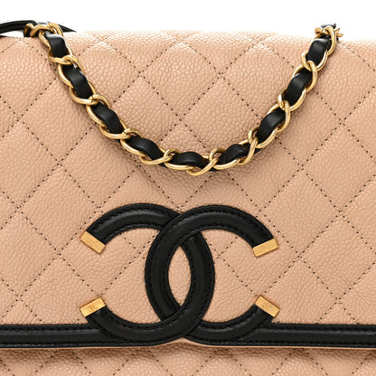 Chanel Caviar Quilted Medium CC Filigree Flap Beige Black 8 of 10