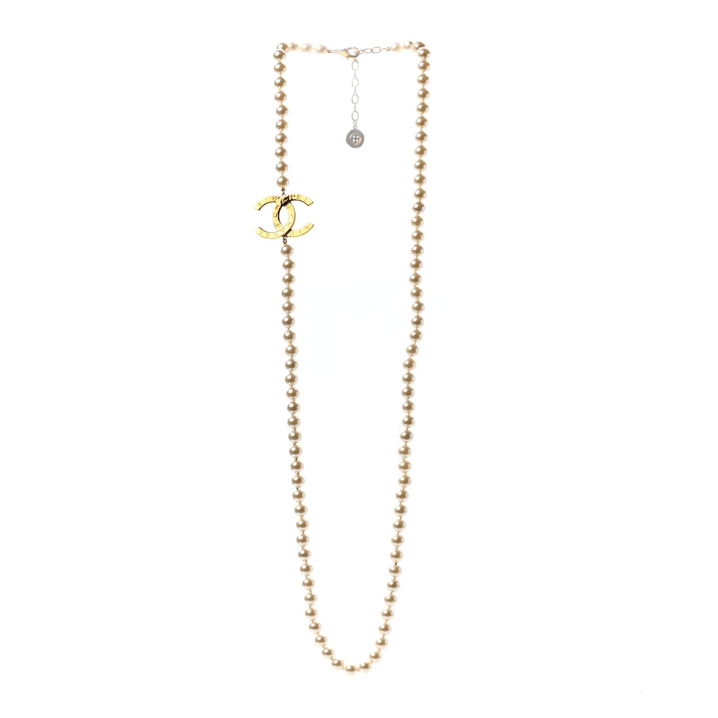 Graduated Pearl CC Long Necklace Gold