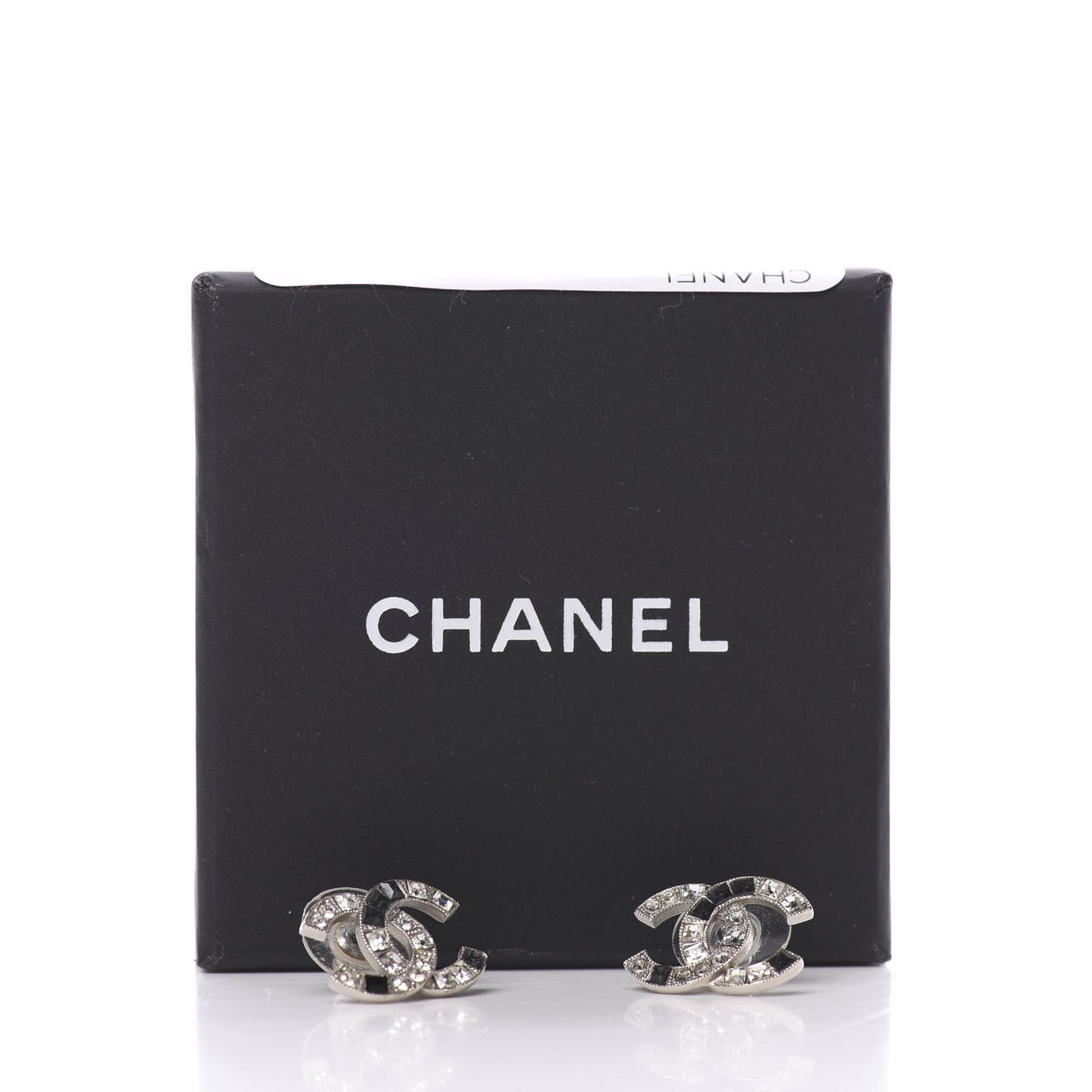 Baguette Crystal CC Earrings Silver Black