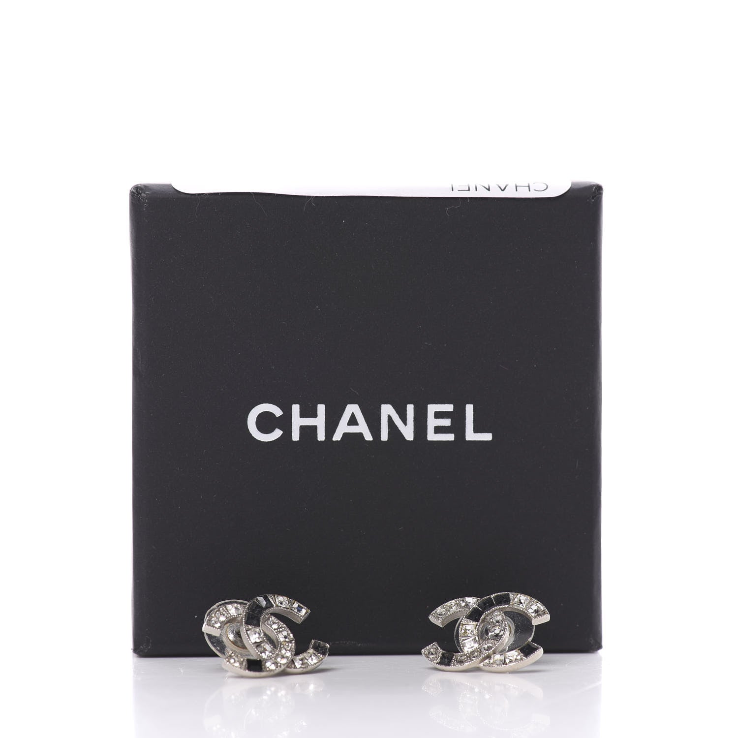 Chanel Baguette Crystal CC Earrings Silver Black 5 of 5
