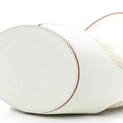 Loewe Calfskin Jacquard Linen Anagram Embroidered Small Balloon Bucket Bag Ecru White 10 of 10