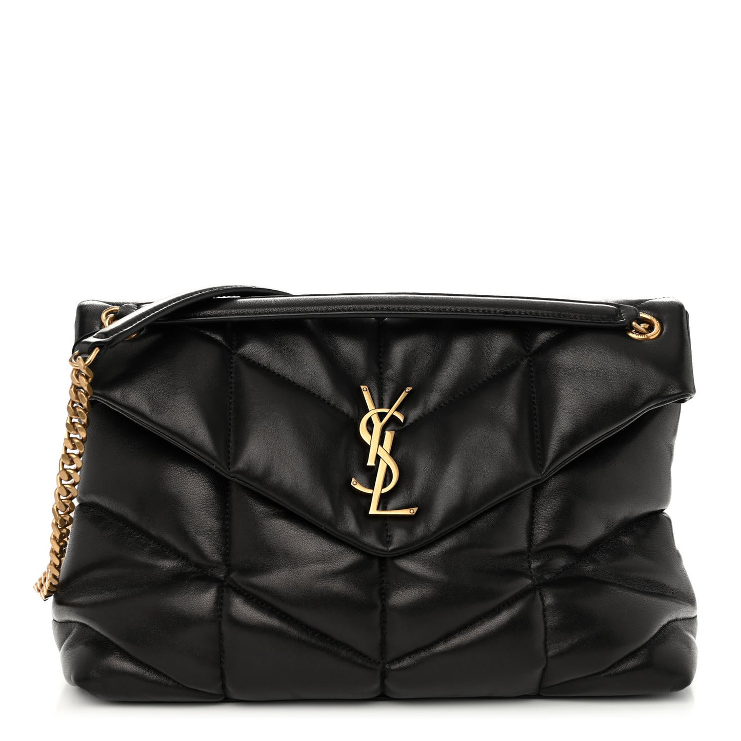 Lambskin Quilted Medium Loulou Puffer Monogram Chain Satchel Black
