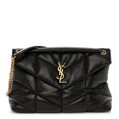 Saint Laurent Lambskin Quilted Medium Loulou Puffer Monogram Chain Satchel Black 1 of 9