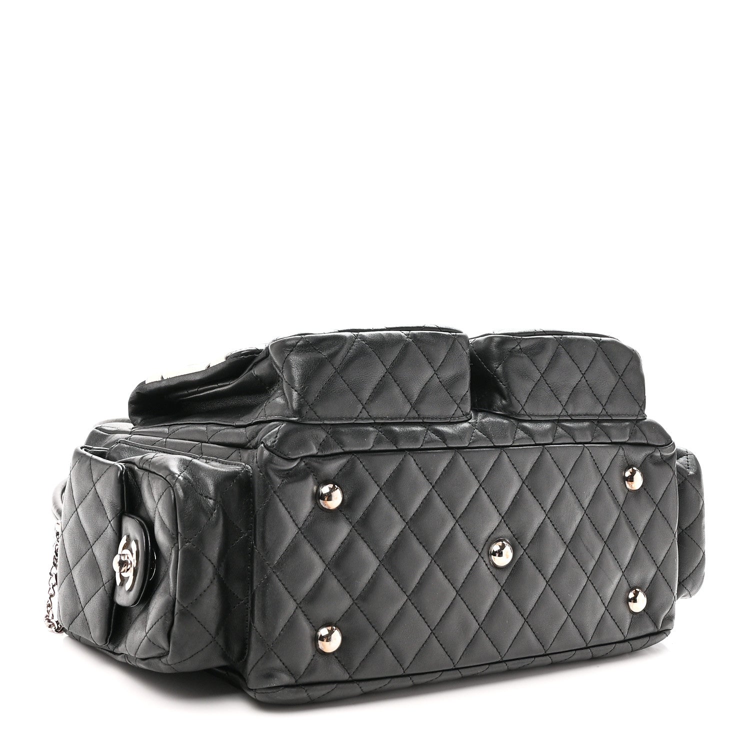 Chanel Calfskin Quilted Large Cambon Multipocket Reporter Black White 4 of 11