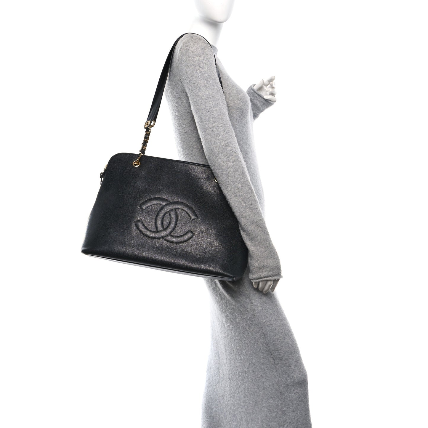 Caviar Large CC Shoulder Bag Black