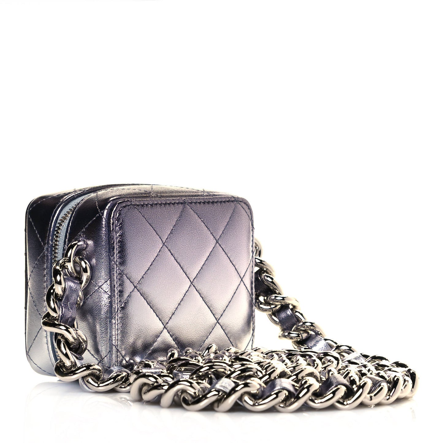 Gradient Metallic Lambskin Quilted Like A Wallet Clutch With Chain Silver Purple