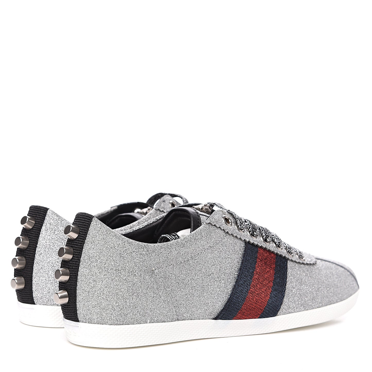 Glitter Fabric Studded Web Sneakers 37.5 Silver