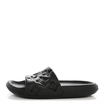 Louis Vuitton Rubber Embossed Monogram Mens Waterfront Mules 10 Black 1 of 10