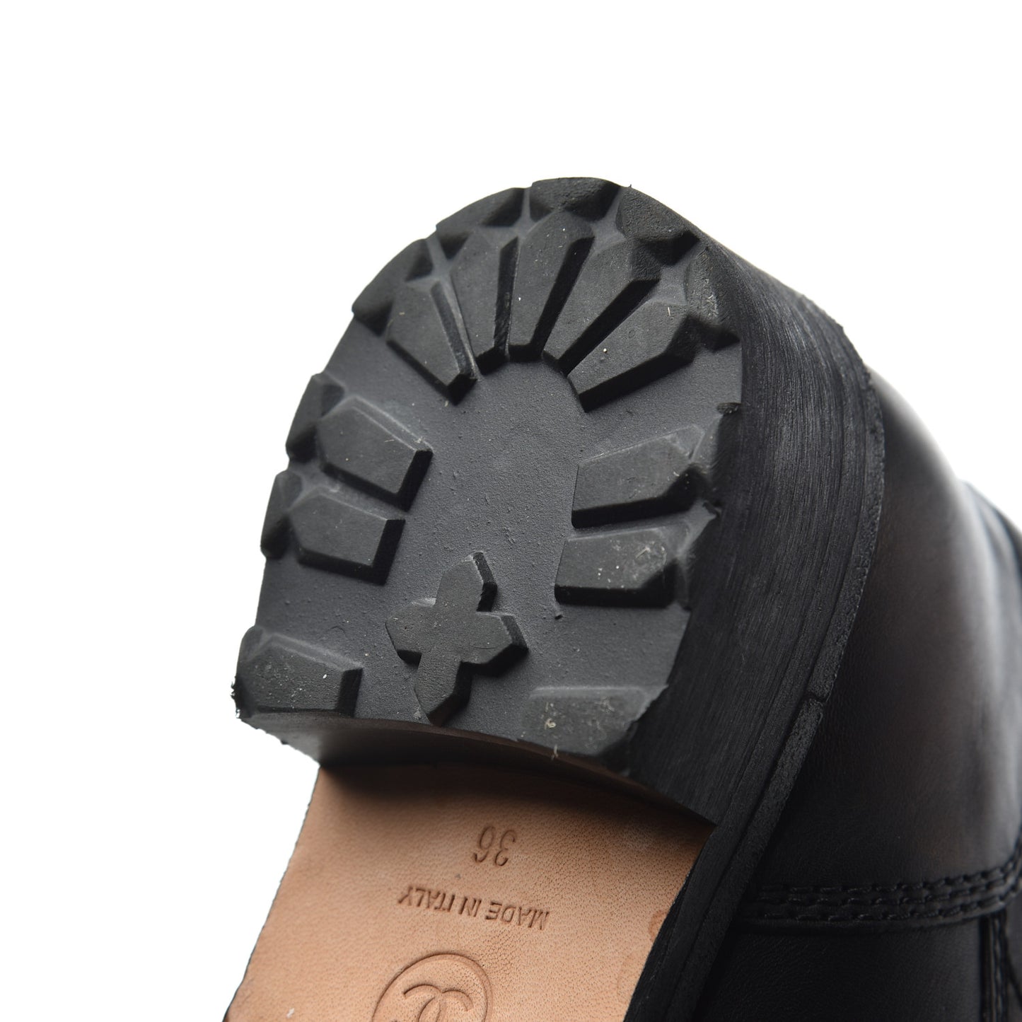 Calfskin Quilted Cap Toe Combat Boots 36 Black